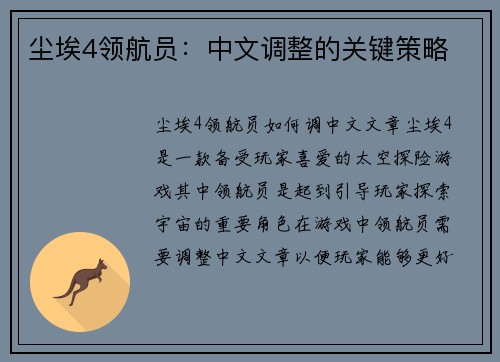 尘埃4领航员：中文调整的关键策略